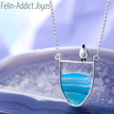 Collier en argent avec manchot sur glacier en agate bleue | Felin-Addict