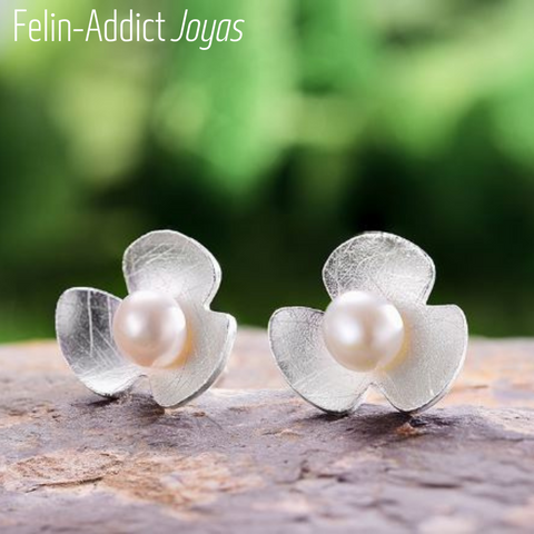 Boucles d'oreilles argent fleur avec perle Rosée Blanche | Felin-Addict