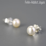 Set bijoux minimalistes boucles d'oreilles perle fermeture papillon argent sterling 925 | Felin-Addict