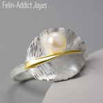 Bague argent et plaqué or 18 carats Perle de Pluie sur Feuille | Felin-Addict