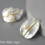 Boucles d'Oreilles or et argent Feuillage sous la Pluie avec Perle | Felin-Addcit