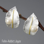 Boucles d'Oreilles Style Nature Feuillage sous la Pluie avec Perle | Felin-Addcit