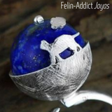 bague argent brossé avec chat et lapis lazuli | Felin-Addict
