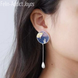 Boucles d'oreilles asymétriques Baleines Bleues Idée cadeau  | Felin-Addict