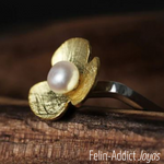 Bague anneau carré fleur avec perle | Felin-Addict