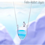  Ravissant Collier manchot sur glacier en agate bleue | Felin-Addict