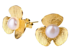 Boucles d'oreilles fleur avec perle Rosée Blanche | Felin-Addict