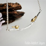 Idée Cadeau Femme Collier Moineaux sur arbre argent et plaqué or | Felin-Addict