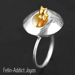 Cat Ring in silver and gold Hello | Felin-Addict Joyas