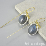 Earrings gold ansd silver with labradorite | Felin-Addict Joyas