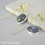 Gold and silver earrings with dragon-fly and precious stone labradonite || Felin-Addict Joyas 